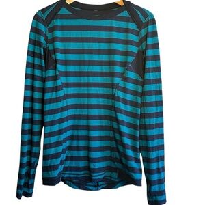 Lululemon Base Runner Long Sleeve Stripe Surge/Inkwell Top Size 12